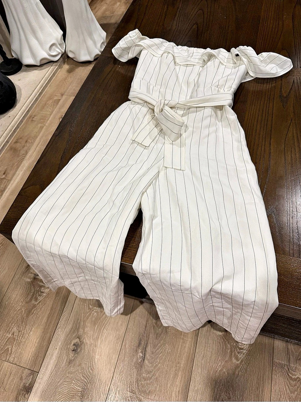 Club Monaco Striped Off-Shoulder Jumpsuit in White Size 2